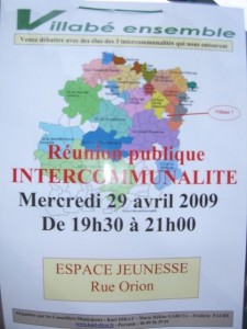 Affiche de la réunion publique sur l'Intercommunalité à Villabé